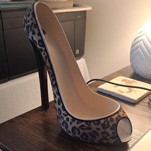 Bottle Wine Holder Leopard Print Peep Toe Stiletto Heel